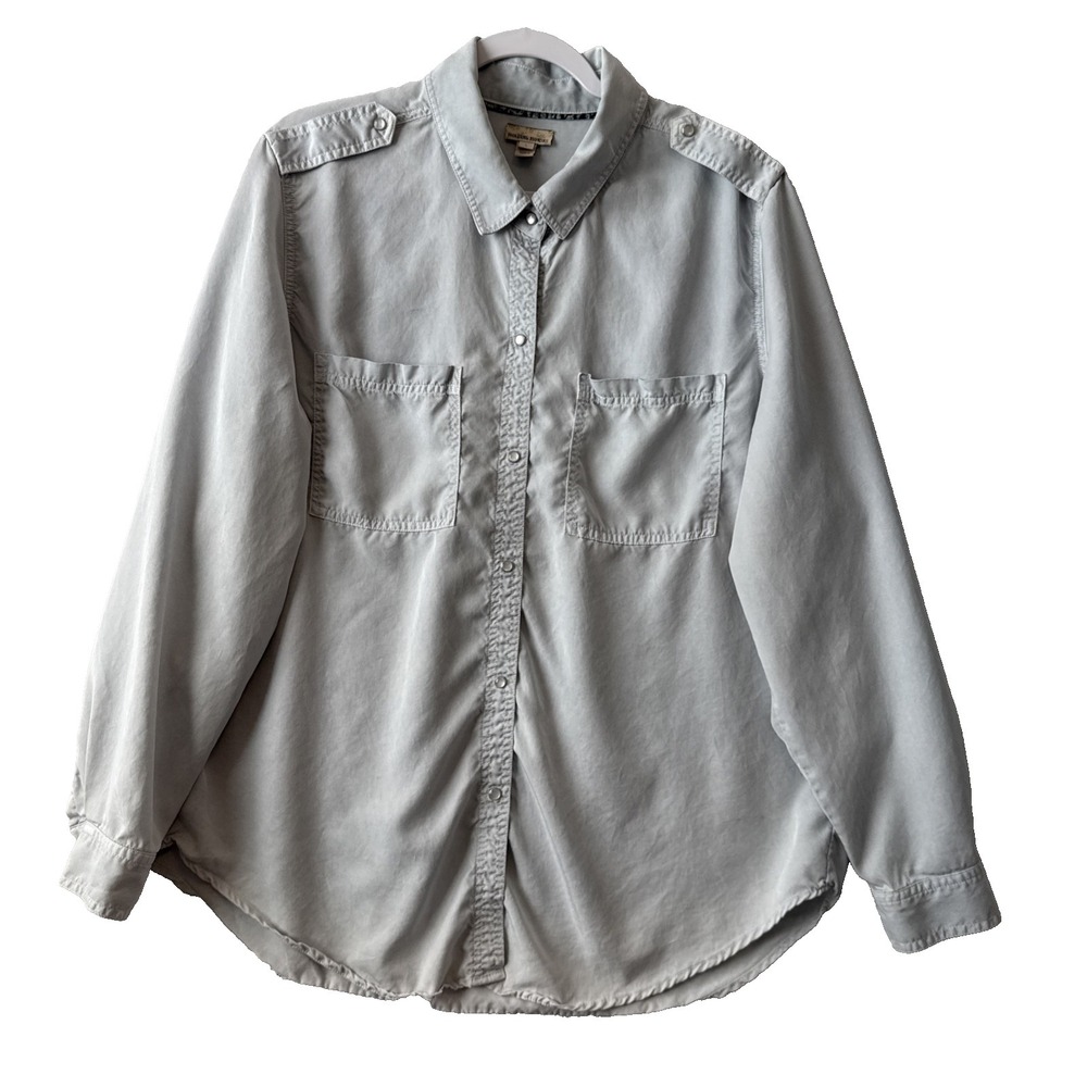 Holding Horses Anthropologie Pearl Snap Button Up Shirt L Blue Boho Western